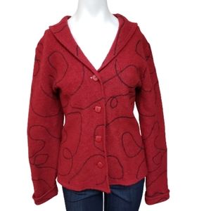 Sarah Spencer small red w black doodles wool oversized blazer